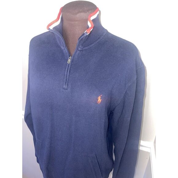 Polo Ralph Lauren 1/4 Pullover Shirt‎ Navy Red White Pockets Mens M - Picture 2 of 4